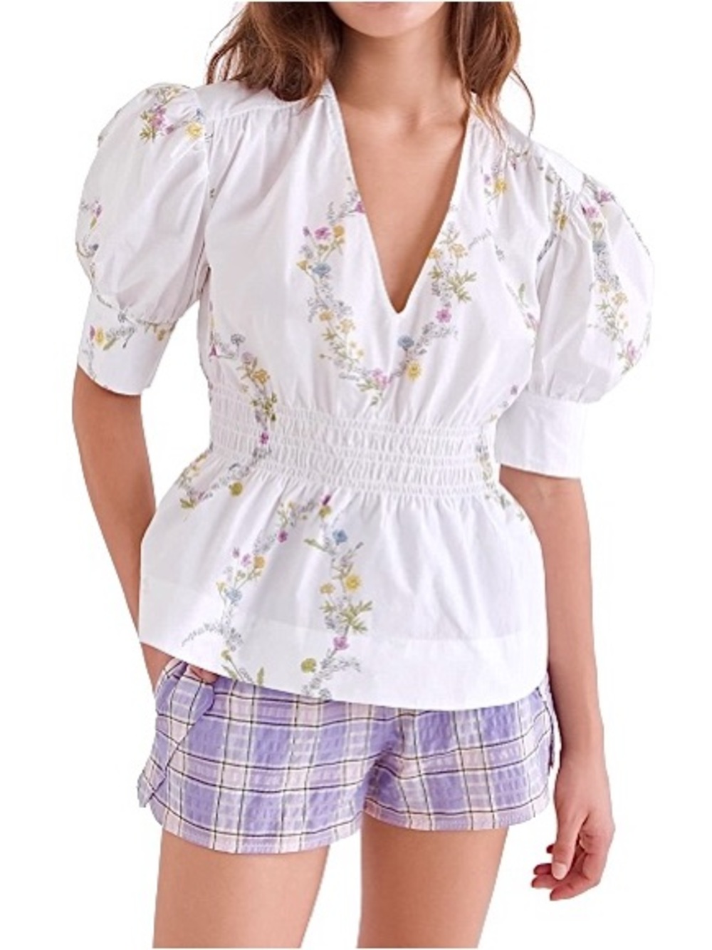 GANNI blouse White Floral poplin Peplum